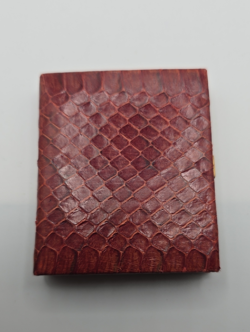 Vintage Dorette Red Textured Genuine Snakeskin Leather Compact With Puff